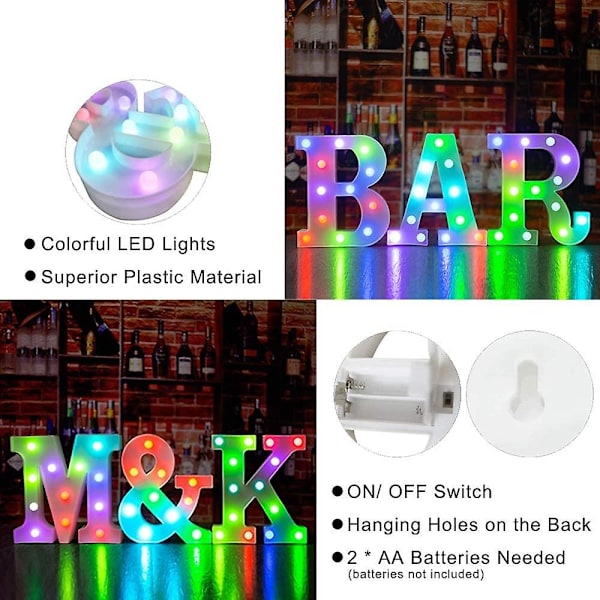 Värikkäät Led-valokirjaimet RGB-kirjainvalot Hää-, Syntymäpäivä- ja Joulukoristeluun Kaukosäätimellä Kirjain E
