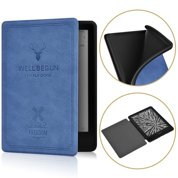 Etui - Til Kindle Paperwhite 12. generation 7 tommer model, gevirprægning (søblå)