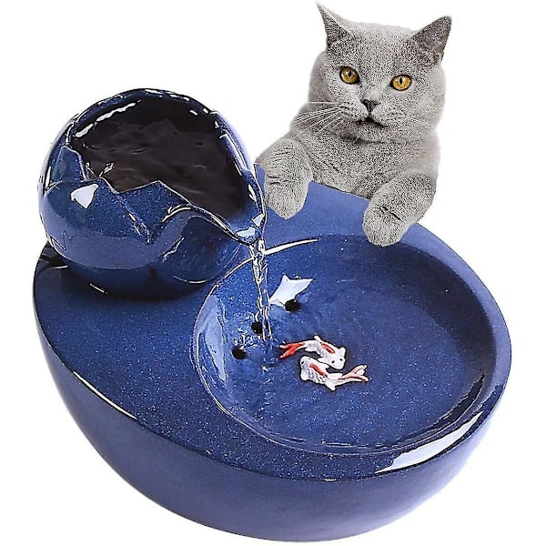 Keramisk kæledyrsvanddispenser - Lotus Vertical Cat Drikkefontæne Blue