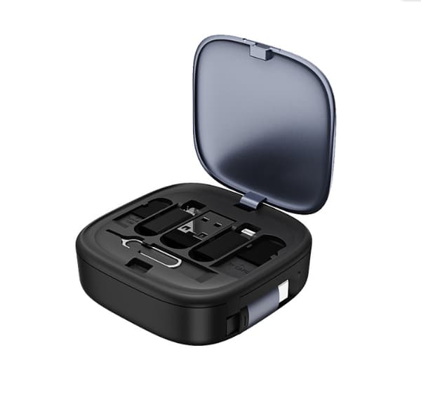 Sovitin - 6-in-1 USB-sovitin sisäänvedettävä latauskaapelisarja (musta)