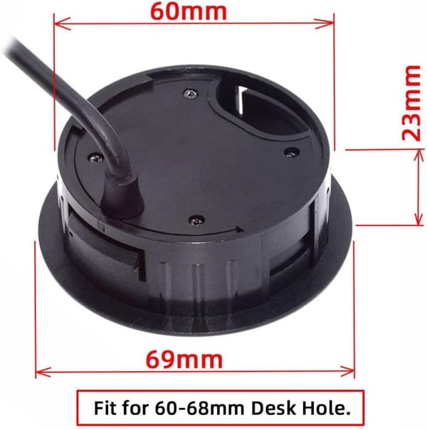 USB 3.0 Flush Mount Desktop HUB, kabelgennemføringshul 60 mm (2,36\") 2 USB 3.0 + UAB-C + 3.5