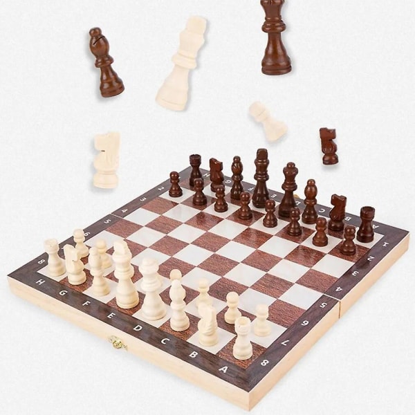 Tresjakksett 29*29 cm sammenleggbar magnetisk stort sjakkbrett Puslespill Massivt tre sjakkstykker Reisebrettspillgave
