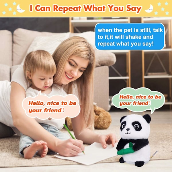 Talking Panda Repeats What You Say Plysch gosedjur Interactive Pet Toy, ca 16 cm