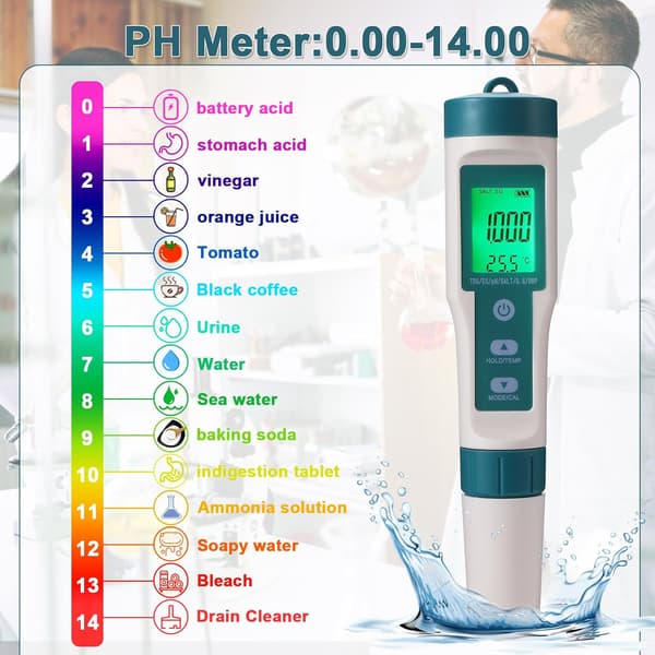 7-i-1 PH-måler, TDS, EC, PH, salt, S.G. Temp, ORP testverktøy