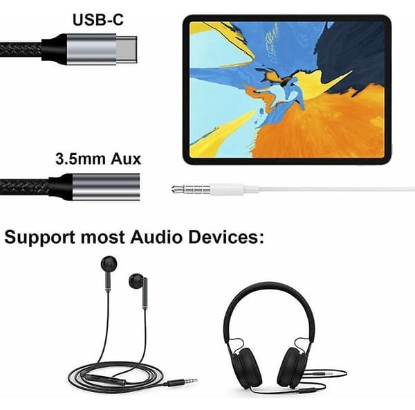 USB C til 3,5 mm jackstik, USB C 3,5 mm adapter, USB C Aux-adapter, USB C til 3,5 mm Aux-lydadapter, USB C hovedtelefonadapter