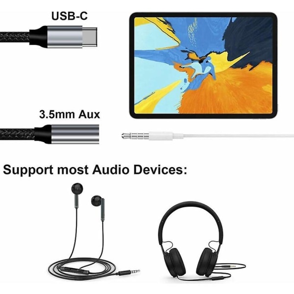 Usb C til 3,5 mm-kontakt, Usb C 3,5 mm-adapter, Usb C Aux-adapter, Usb C til 3,5 mm Aux-lydadapter, Usb C-hodetelefonadapterinngang