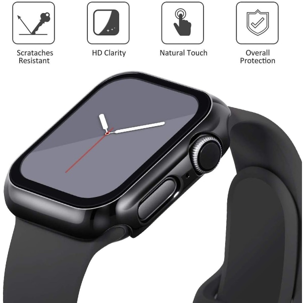 Glas+ cover För Apple Watch Case 44 mm 40 mm Iwatch 42 mm 38 mm Skärmskydd + stötfångare Tillbehör för Applewatch Series 5 4 3 Se 6 42mm series 321 black