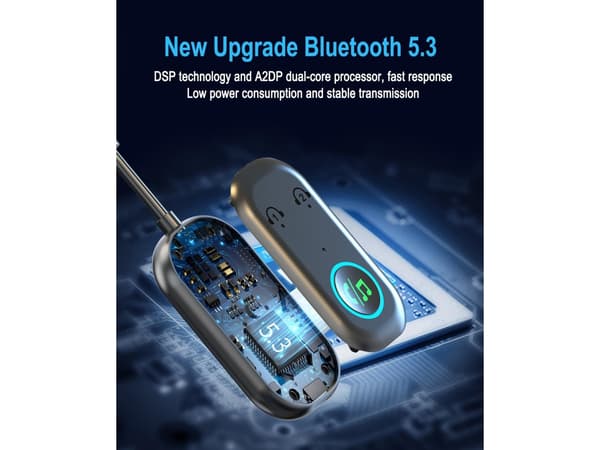 Bluetooth Sender Mottaker, 3.5mm Jack til Bluetooth 5.3 Sender, 2 i 1 Bluetooth Adapter for Fly, Hodetelefoner, TV, Fly