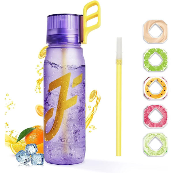 650 ml Luftflaske med 5 tilfældige smagspods, 0 sukker, BPA-fri Purple