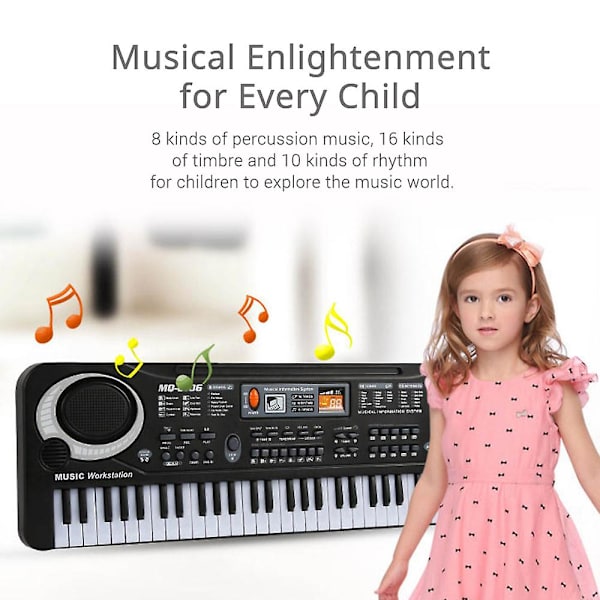 61 tangenter Elektronisk Orgel Usb Digital Keyboard Klaver Musikinstrument Børnelegetøj med mikrofon Black