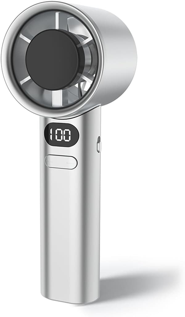 Ventilator - Mini Håndholdt 120 Hastighed - USB Genopladelig, Med Digitalt Display (Sølv)