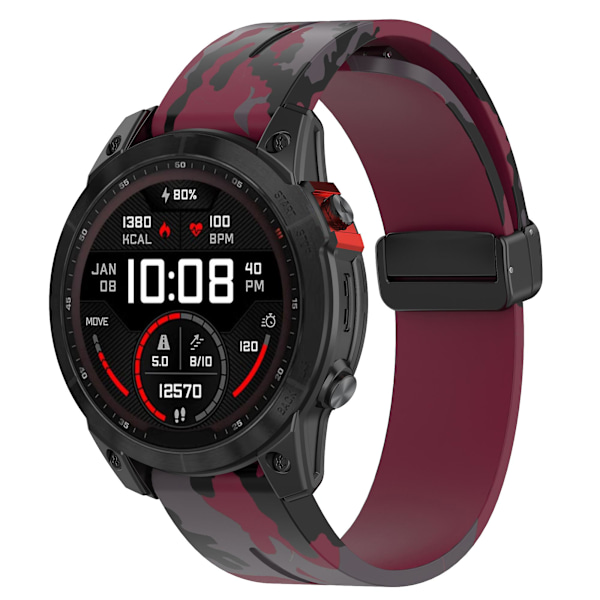 Sort spænde 22mm camouflage urrem til Garmin Fenix 7/ Forerunner 965/955/945/935 Camo Wine Red