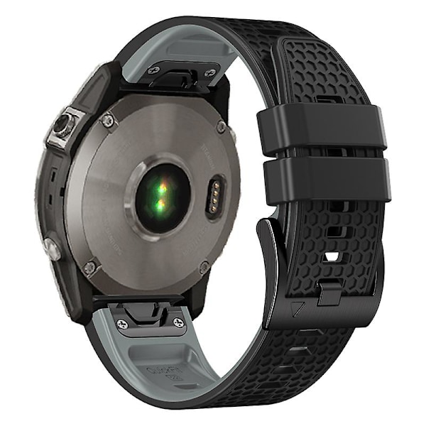 Pistepisteinen silikoniranneke Garmin Tactix 7 Pro / Fenix 7x / 6x Pro / 5x Plus -kellolle, 26 mm:n kaksiväriranneke Black Grey