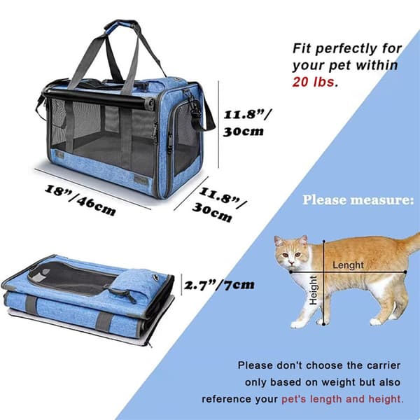 Sammenklappelig kæledyrsrygsæk, vaskbar til op til 9 kg Blue 46*30*30cm