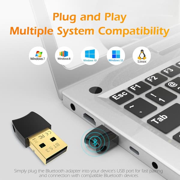 Bluetooth 5.3 USB-sovitin, Plug & Play Mini Dongle -lähetin