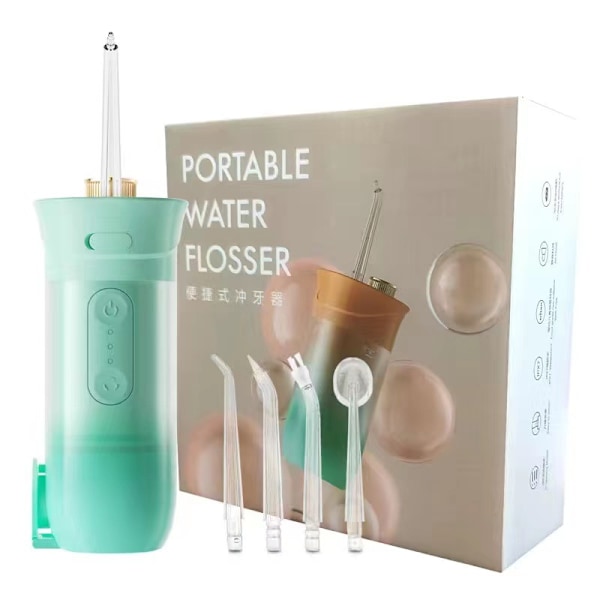 Oral Irrigator - 200 ml med 4 jetspidser, IPX7 vandtæt vandtandtråd, grøn