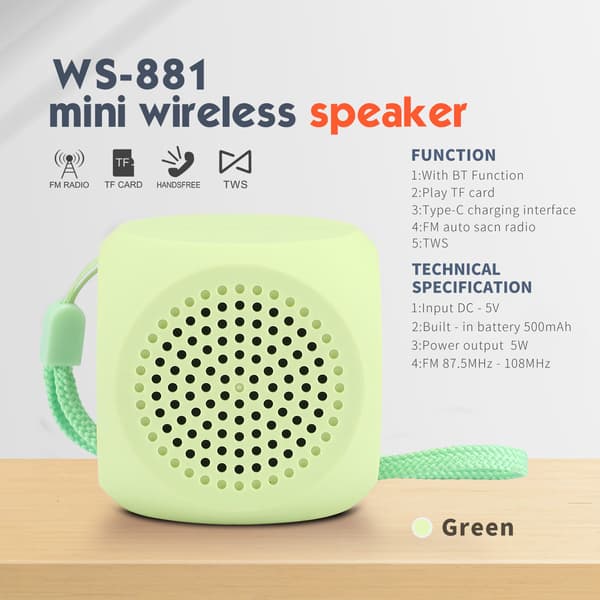 Bluetooth-højttaler Ws-881 Mini Tws5W 500Mah (Grøn)