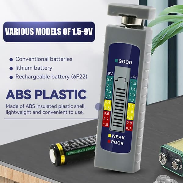 Digital batteritester, til 1,5 V batteri (AA AAA knapcellebatteri), 9 V batteri