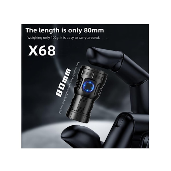Mini LED-ficklampa Typ C USB Uppladdningsbar Stark 8 LED-ljuskälla Liten Ficklampa 8 Lägen Vattentät Lång Batteritid Med Magnet