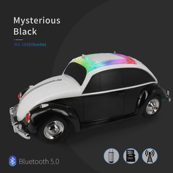 Bluetooth-højttaler Ws-1958 Beetle Bluetooth-højttaler med LED-lys, bedste surroundsound (sort)
