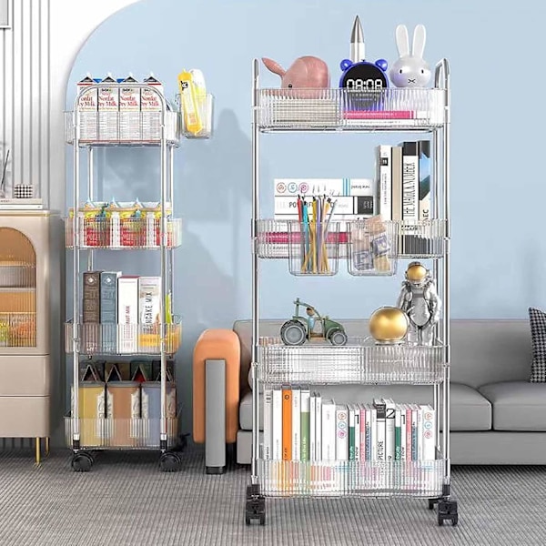 4-lags akryl rullebord med hjul - Hylder til snacks, kosmetik, bøger og mere