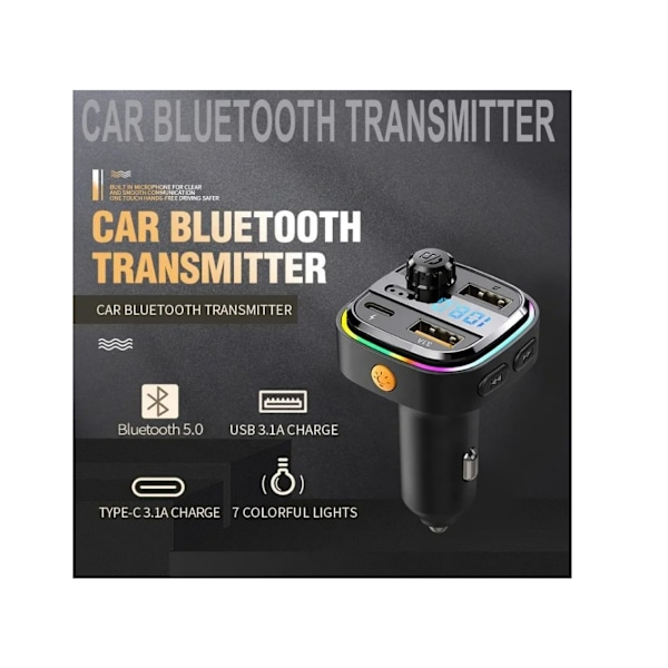 FM-lähetin Bluetooth-adapteri Langaton USB-autolaturi Stereo MP3-soitin Värikkäät valot FM-modulaattori