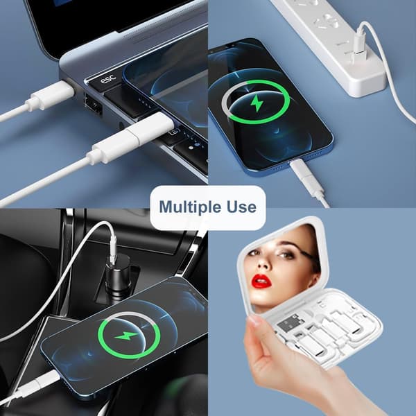 Adapter - Indeholder makeupspejl/USB C-kabel/OTG-adaptere til mobiltelefon (grøn)