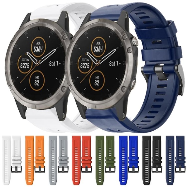 Til Garmin Fenix ​​5 metalspænde ensfarvet silikoneurrem BCC White