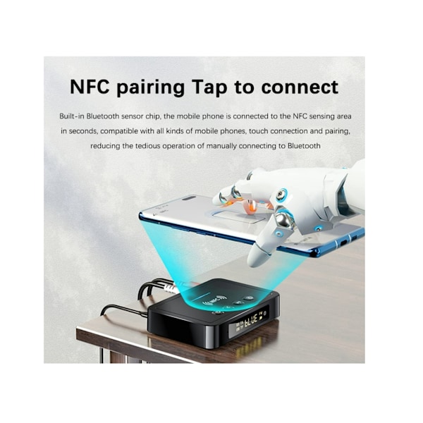 Bluetooth 5.0 Audio Adapter, M6 NFC Bluetooth Transmitter Receiver FM Transmitter 3 i 1, Trådløs Audio Receiver,