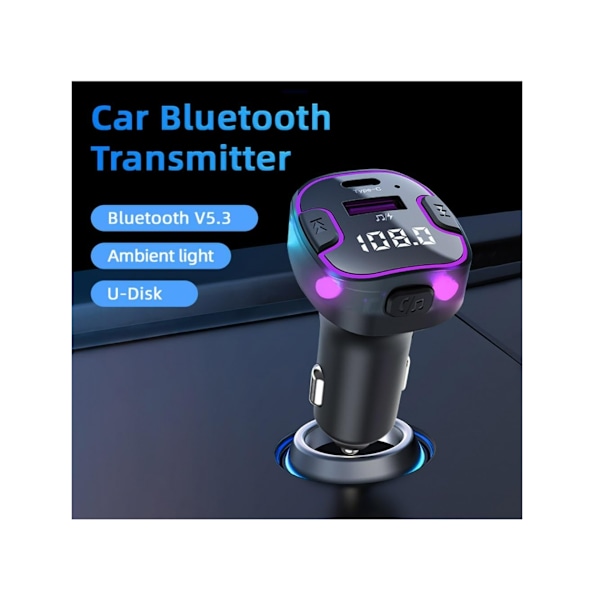 Bluetooth-auton FM-lähetin: Handsfree-puhelut, navigointiohjeet, HD 5.3 -äänenlaatu, USB/Type-C (5V3.1A)