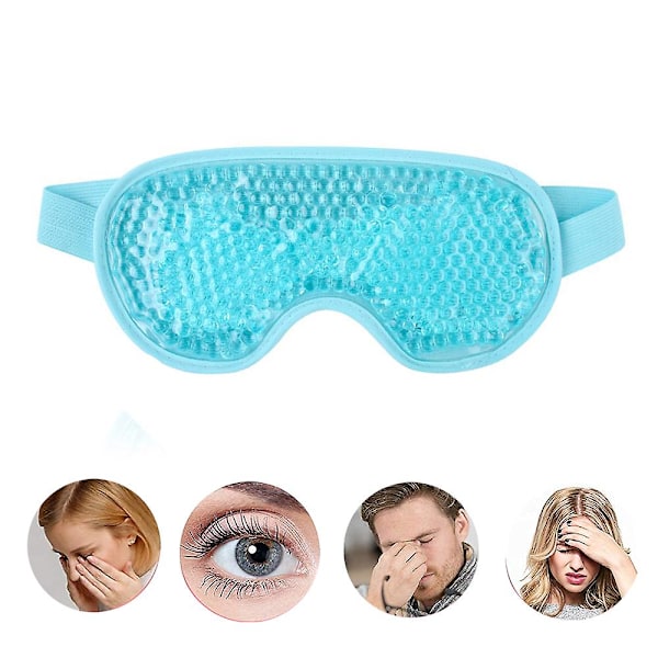 Ögonmask, Återanvändbar pärlor Ice Pack, Varm kall terapi för svullna ögon, mörka ringar, migrän, huvudvärk smärtlindring, justerbar rem Sky blue