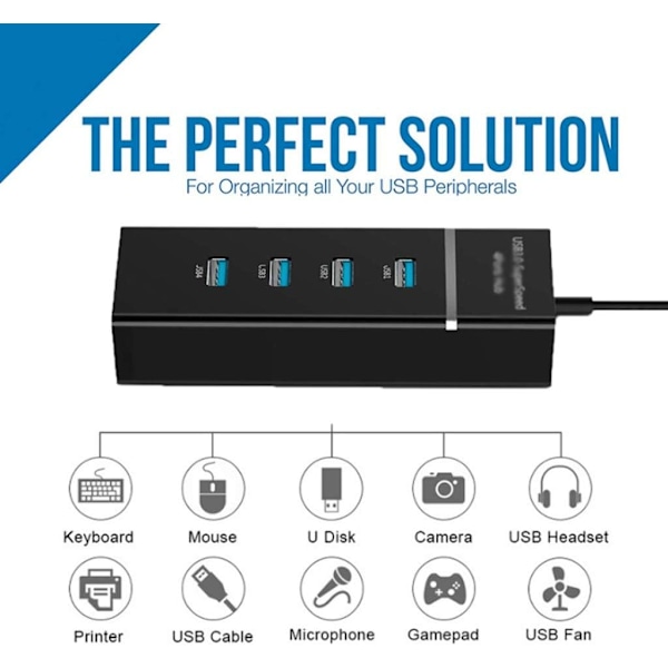 Usb C Hub Multiporttisovitin, 4 Portin Usb 3.0 Hubi (Johdon Pituus 120 cm)