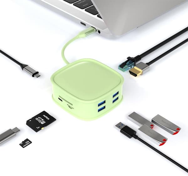Usb C Hub Multiportadapter, 10-i-1 med 4K Hdmi Rj45 Ethernet Usb3.0 100W Pd (Grön)