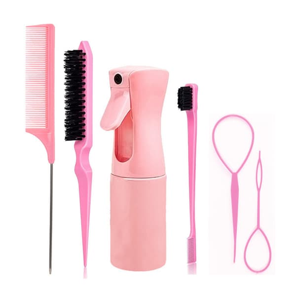 6 delar hårstylingverktyg sprayflaska set (rosa)