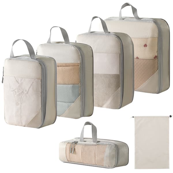 Kuffert Organizer Taskesæt, Med Snørepose 6-pak (Beige)