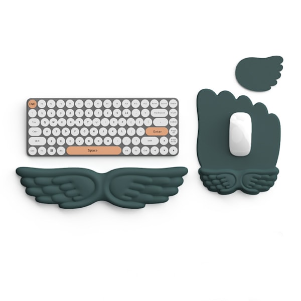 Musematte og tastatur håndleddsstøtte sett, datatilbehør for å lindre håndleddssmerter (Mørkegrønn)