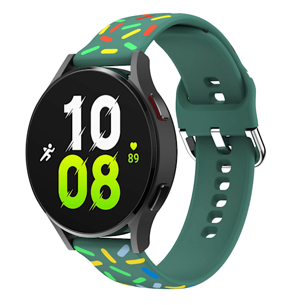 20mm klockarmband för Samsung Galaxy Watch6 / Watch6 Classic / Watch 5 Pro / Watch4 Classic, mönstrad silikonrem Green Rainbow