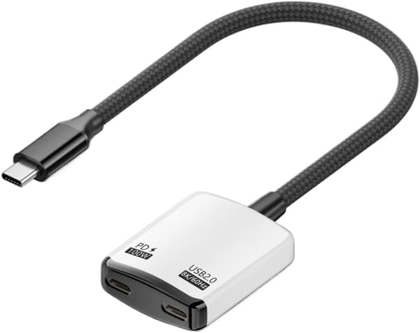 USB-C till AR-glasögon laddningsadapter, stöder 100W PD snabbladdning och 8K@60Hz utgång White