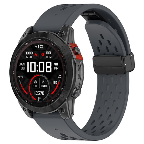 26mm Andningsbart Klockarmband För Garmin Tactix 7 Pro/fenix 7x/fenix 7x, Solsilikon Klockarmband Med Fällbart Spänne Grey