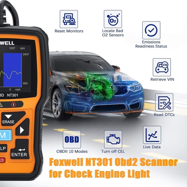 Nt301 Obd2 Scanner Live Data Professional Mechanic Obdii Diagnostic Code Reader Tool för Check Engine Light