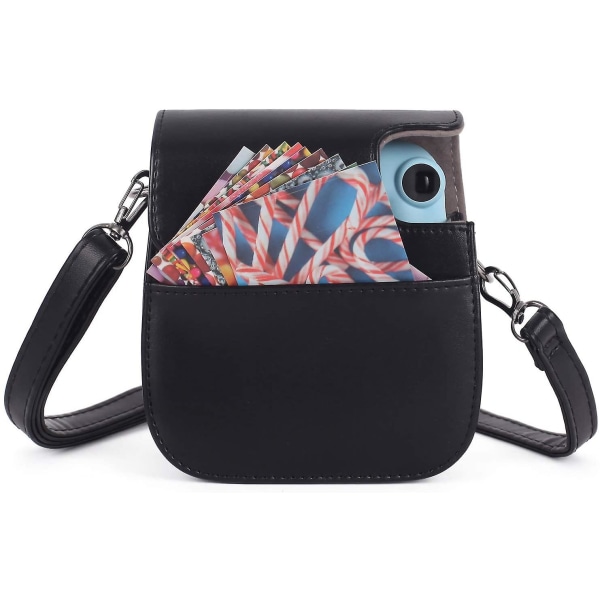 Case Fujifilm Instax Mini 11 Pu -nahkalaukulle taskulla olkahihnalla Black