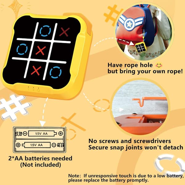 Tic Tac Toe-spel för barn: 4-i-1 bärbart sensoriskt pusselspel (gul) Yellow