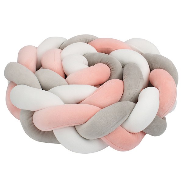 Babysengepude, håndlavet blød flettet 3-strenget pude (hvid og grå og mørk pink, 2M)