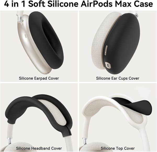 Etui til Airpods Max 1/2, ridsefast silikoneovertræk til ørepuder (kompatibel, sort) Black