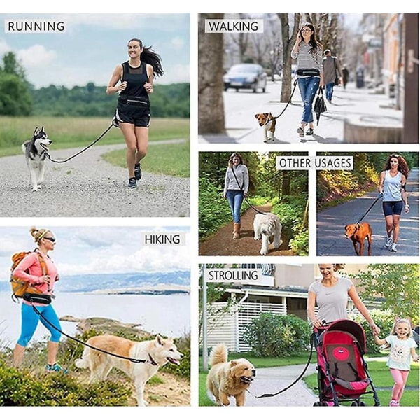 Handsfree hundbälte Justerbart löpande promenadstång med bred rygg blue