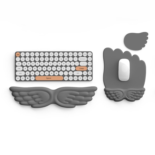 Musemåtte og tastatur håndledsstøtte sæt, computertilbehør til at lindre håndledssmerter (Grå)