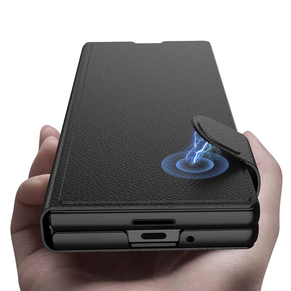 Etui til Samsung Galaxy Z Fold7, foldbart hængsel flip læder med 2 kortpladser Silver