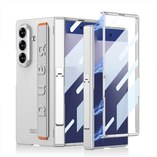 Etui til Samsung Z Fold 7, med støtteben / fingerstropp (sølv)