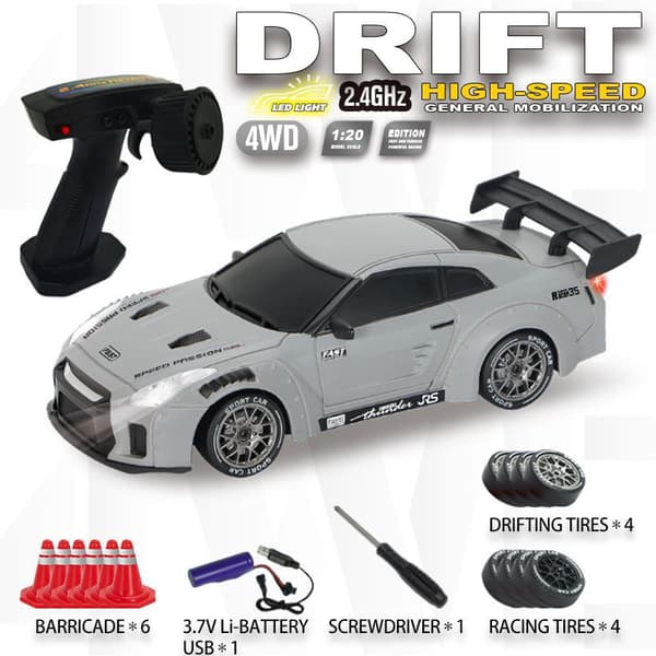 Fjernstyrt bil 1:20, 2.4Ghz 4 WD Boost Mode RC Drifting Bil (GTR-Grå)