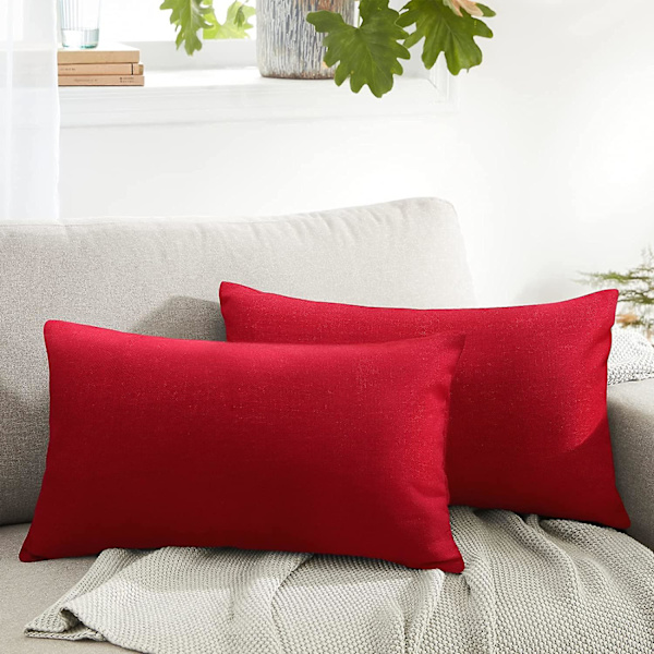 Udendørs puder til terrassemøbler Vandtætte pudebetræk Firkantet havepude Bondegårdslinned Pudebetræk Skal til terrasse Telt Sofa 18x1 Red 12 * 20 Inch